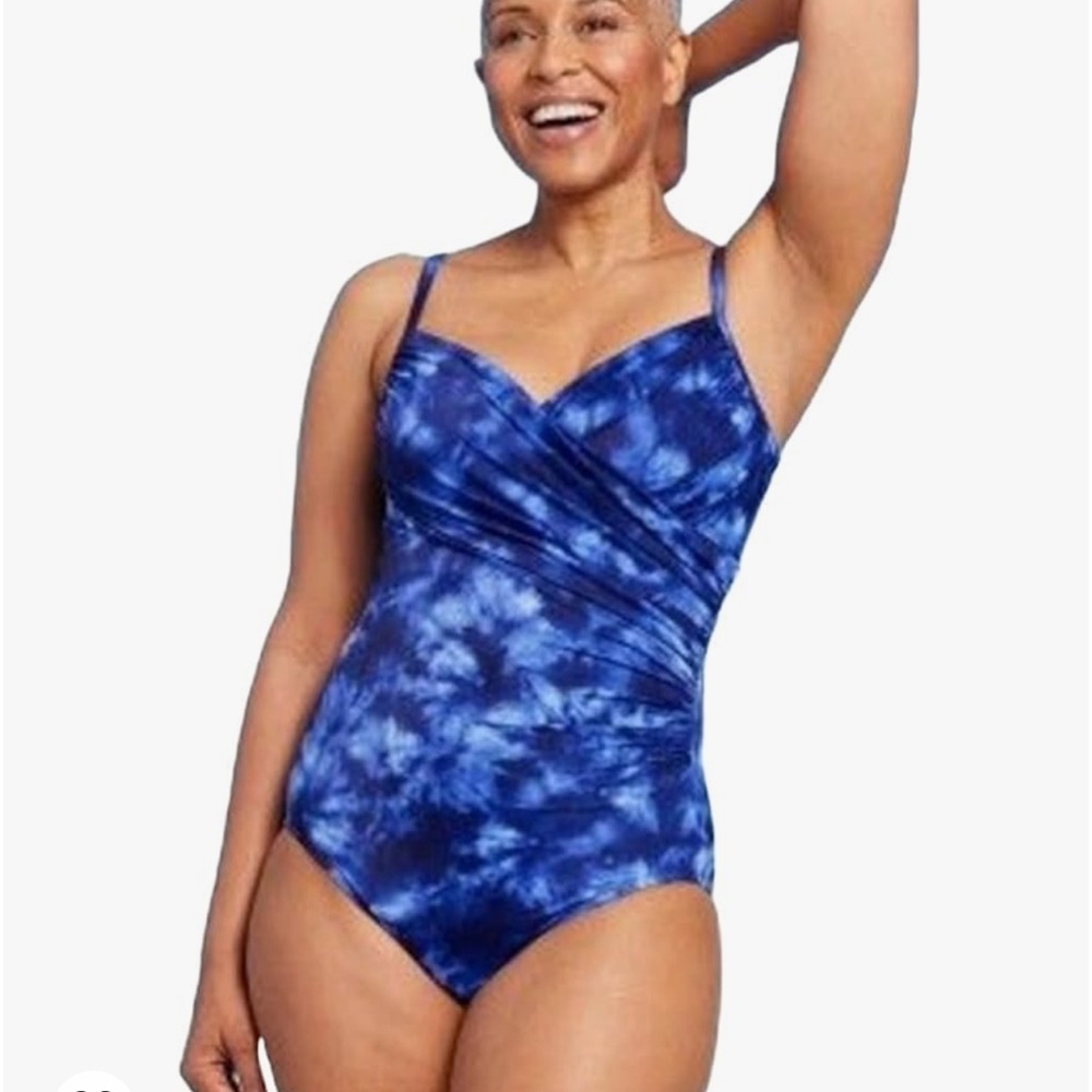 Aqua Green Navy Swirl One-Piece Swimsuit